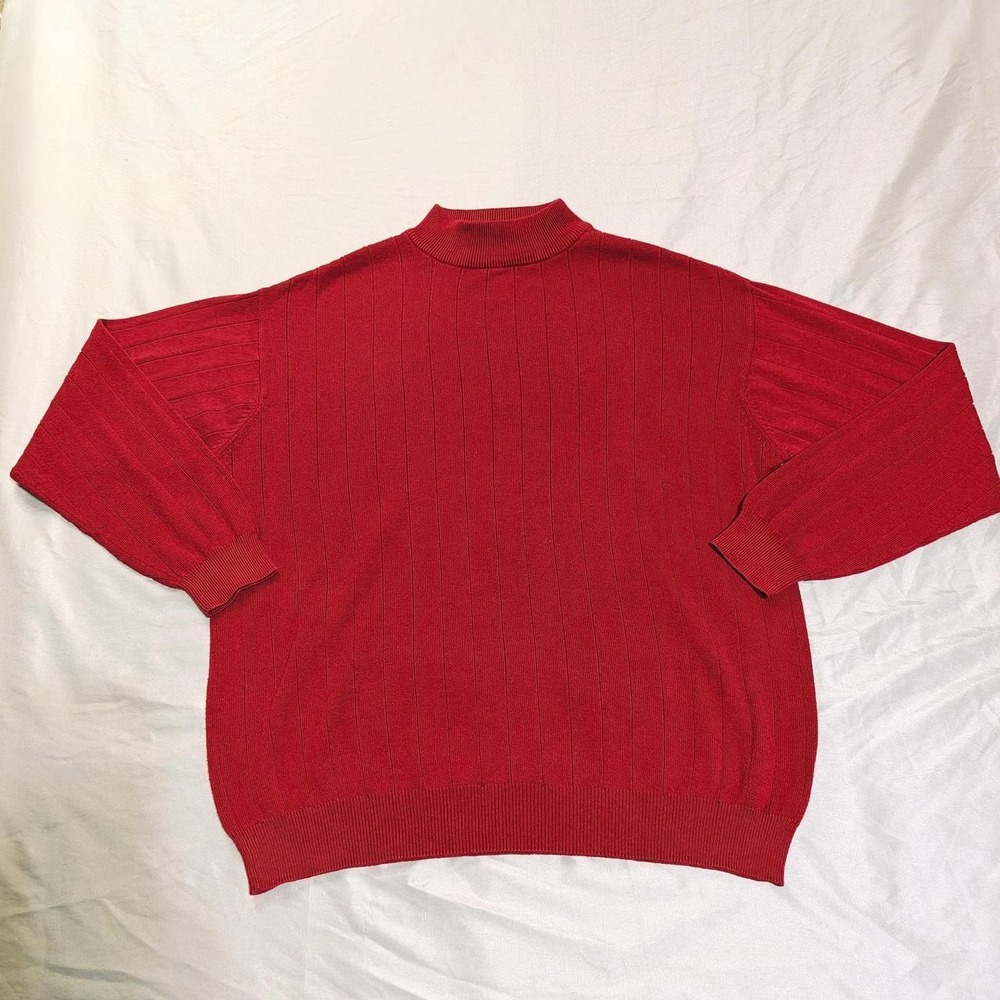 Vintage 90s Y2K J. Ferrar Rayon Cotton Drop-Shoulder Mock Neck Sweater Red Men M